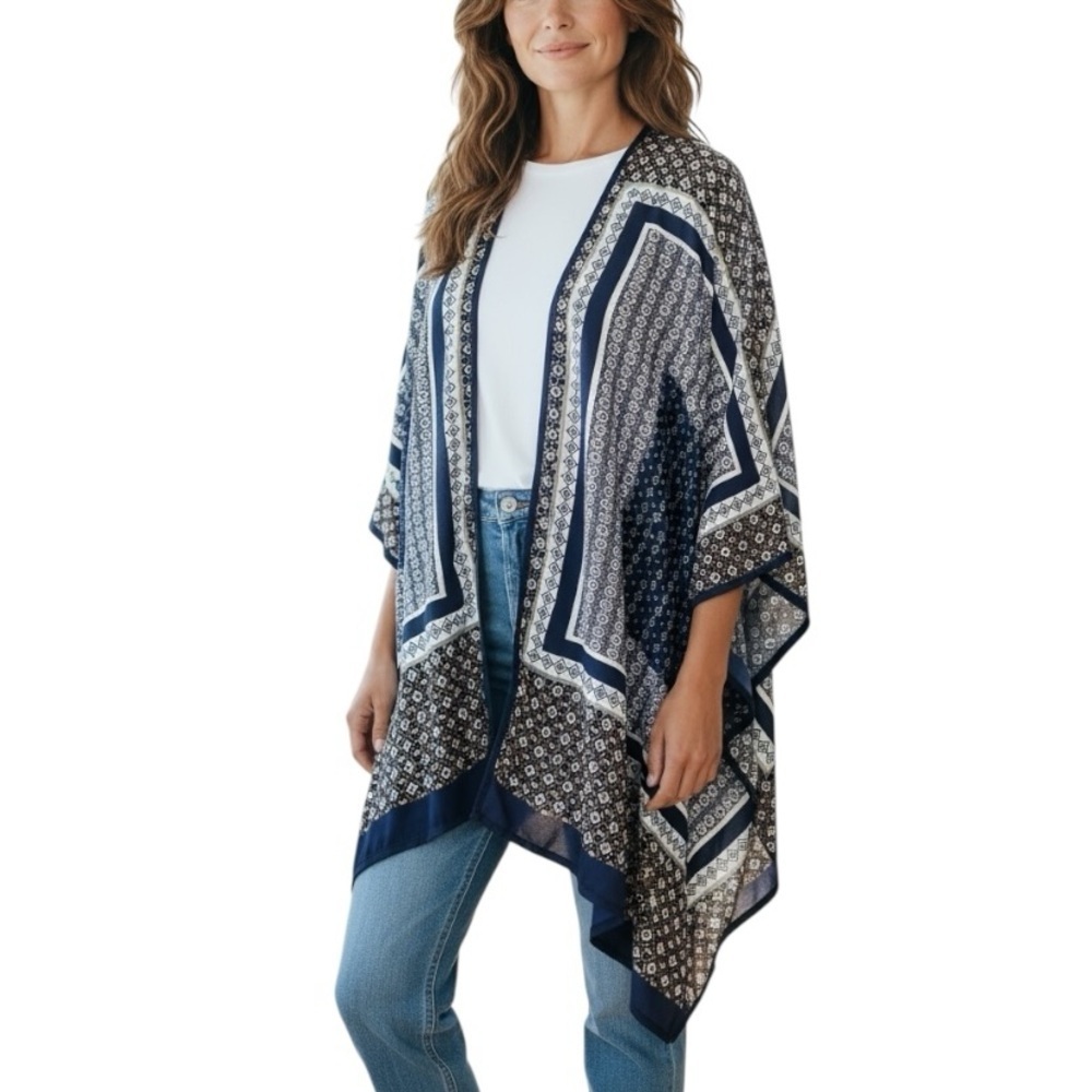 Japna Kimono Cardigan One Size Blue Flowy Oversized Boho Casual